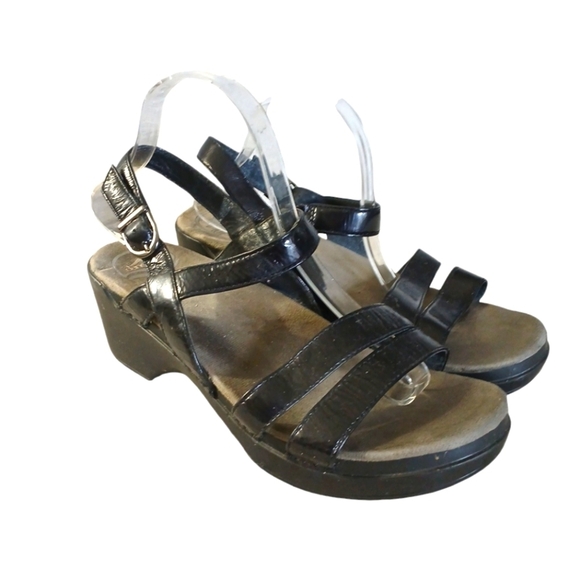 Dansko Surraya Leather Black Platform Ankle Strap Sandals Women's size 10 - Picture 9 of 11